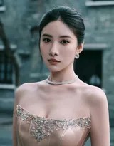 吴优手执裙摆拾级而上，身姿挺拔如黑天鹅，灯光为她镀上一层柔和光晕